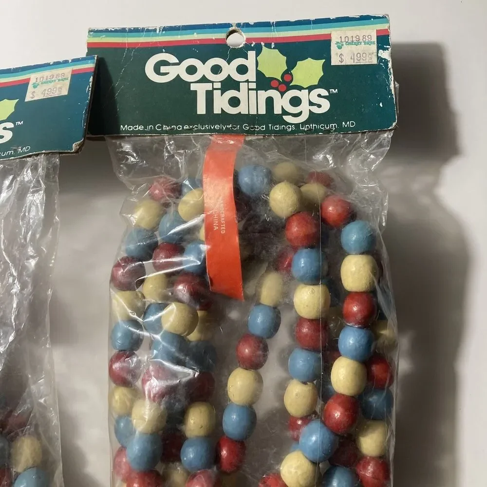 Vintage wood bead garland christmas boho New Old Stock Two Packs Read Desc VTG
